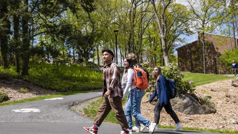 Students walking up a concrete path